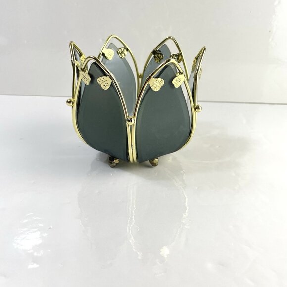 Vtg Lotus Flower Smoked Glass Matte Grey Lamp Shade Replacement Tulip Candle - Picture 1 of 8